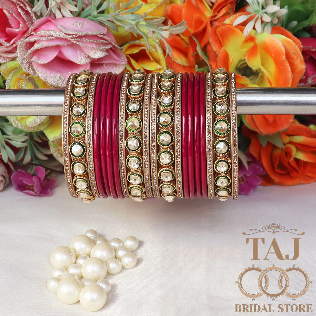 Rajasthani Lac Chura With Beautiful White Stone Work Metal Kada
