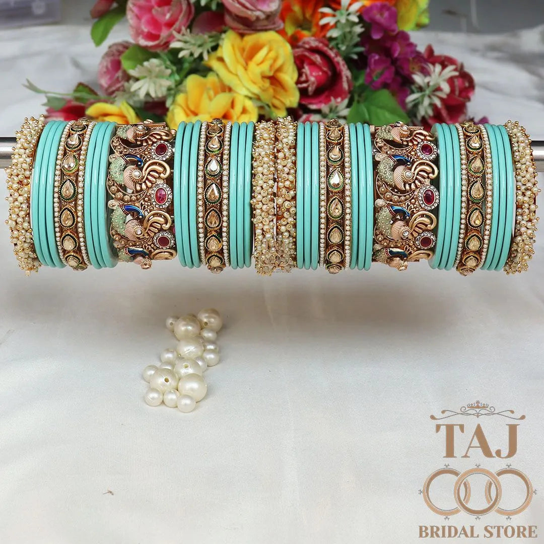 Rajasthani Traditional Bridal Chuda Set With Beautiful Peacock Design Brass Kada