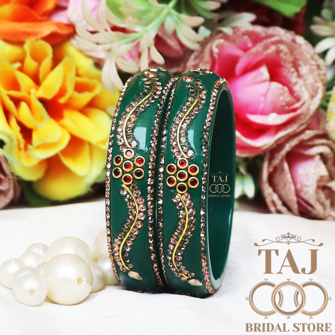 Daily Wear Designer Lac Kada With New Flower And Lace Design (Set Of 2)