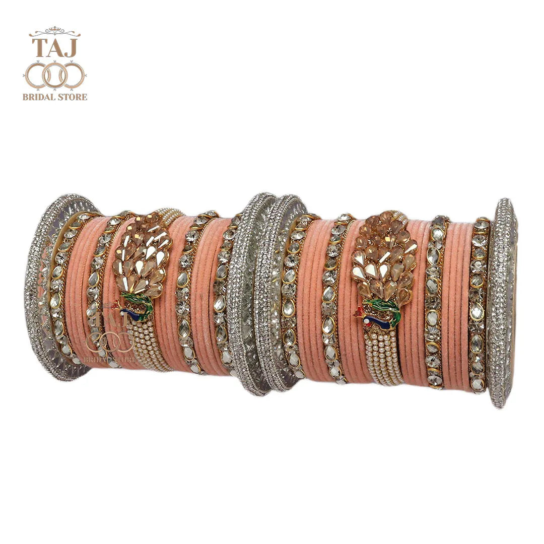 Rajwadi Bridal Bangles with Beautiful Peacock Design Taj Bridal Store