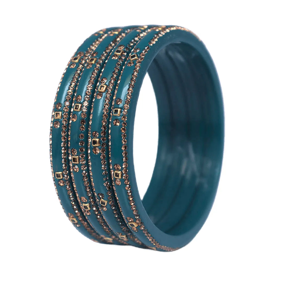 Lac Bangles with Beautiful Rhinestones Design (Pack of 4) Taj Bridal Store