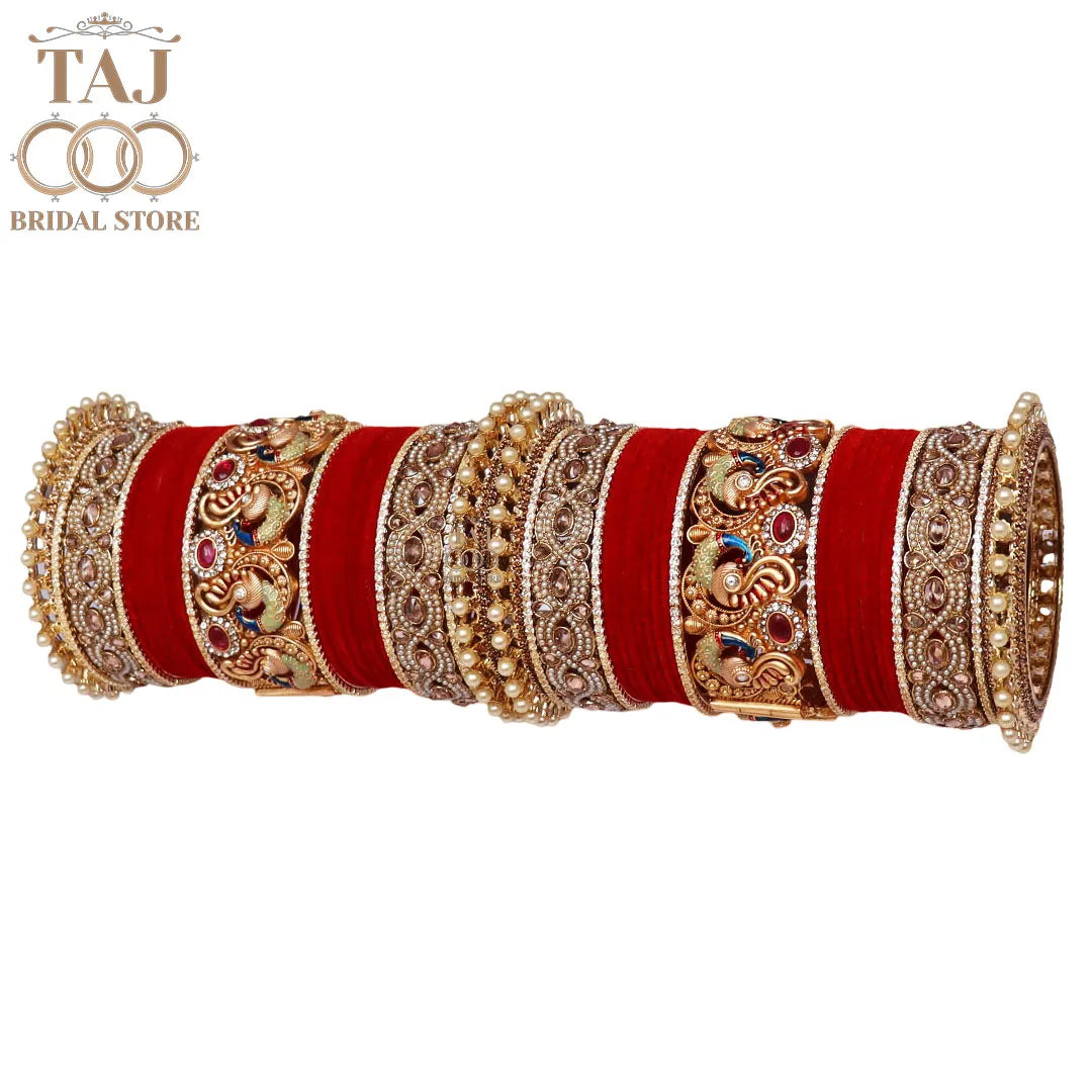 Premium Rajwadi Dulhan Bangle Set with Beautiful Peacock Motifs