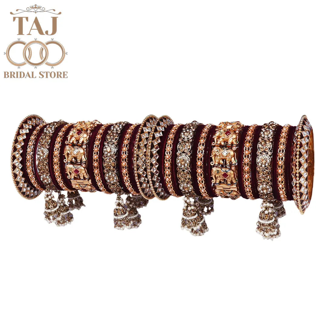 Royal Rajwadi Bangle Set with Elephant Motifs and Jhoomers