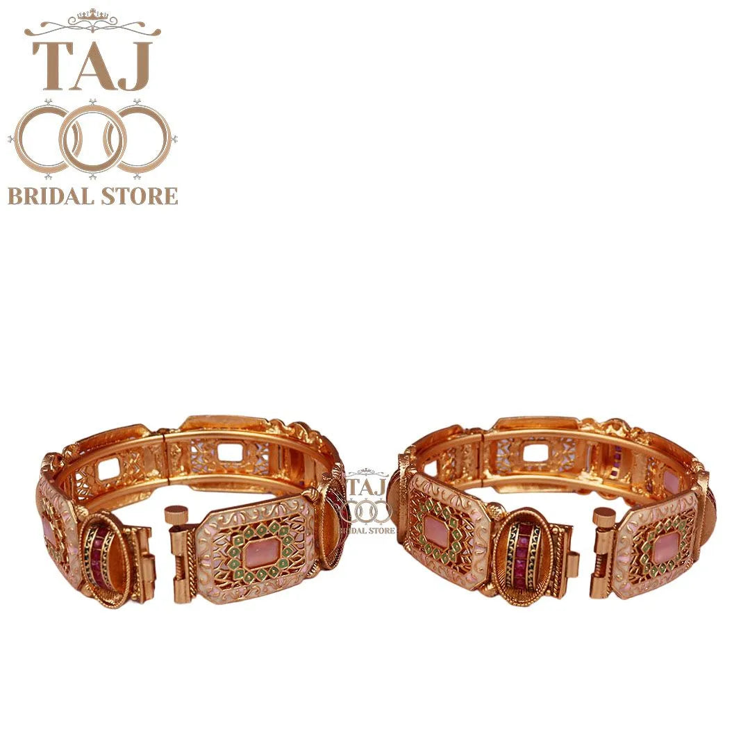 Rajwadi Metal Kada With Beautiful Latest Meenakari Work (Pack of 2)