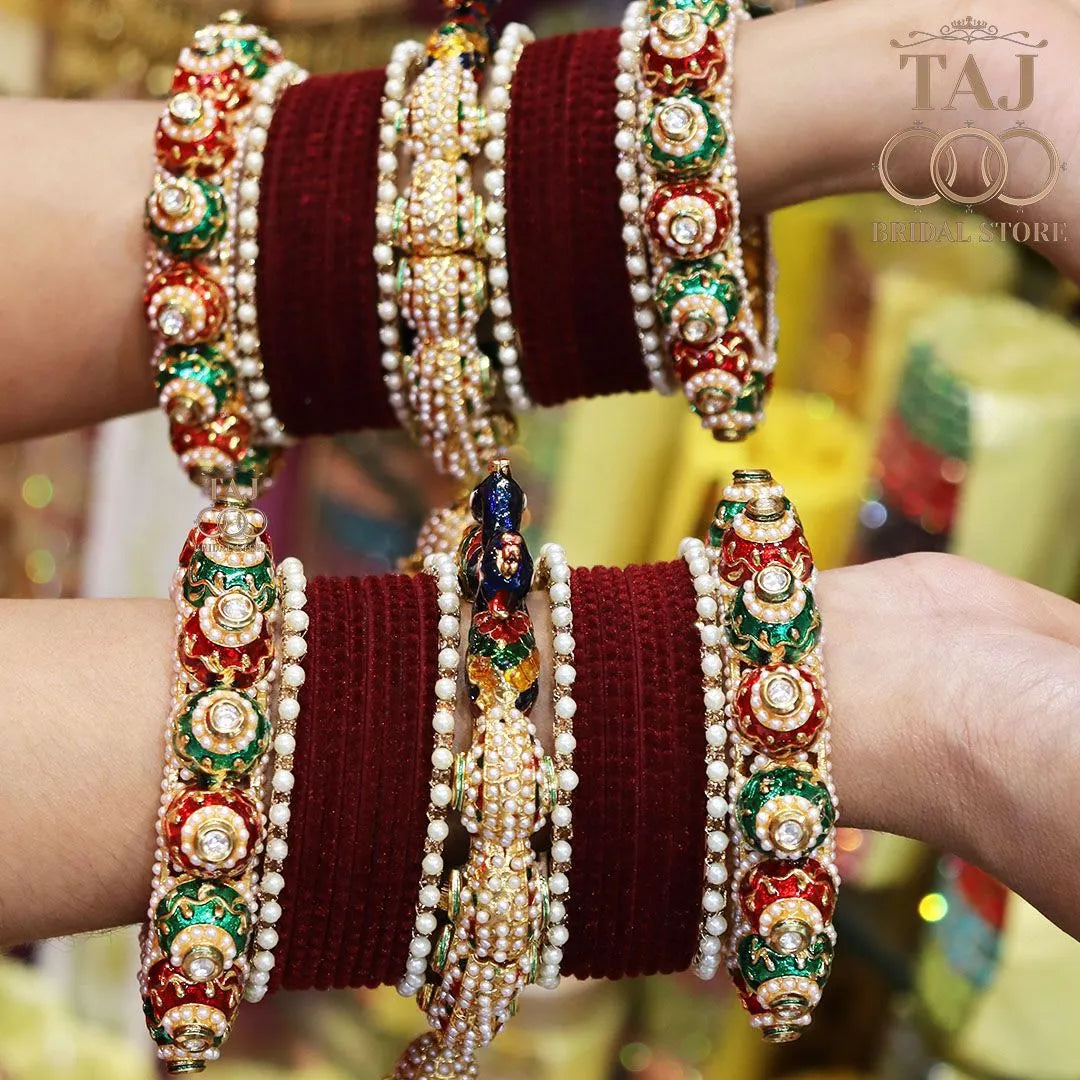 Rajwadi Wedding Bangle Set with Beautiful New Peacock Design Kada and Heavy Bangadi