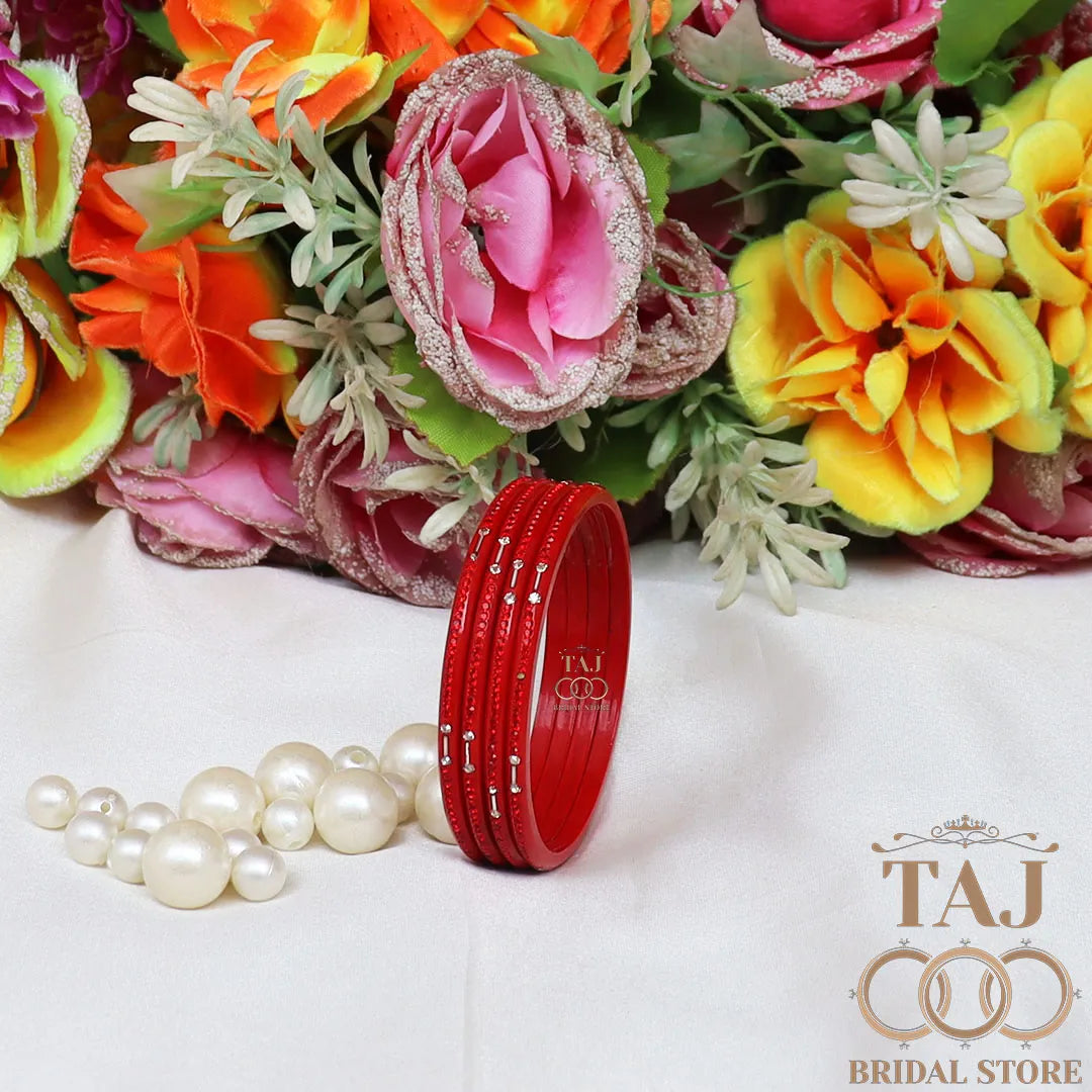 Rajasthani Lac Chudi With Beautiful Rhinestone Design (Pack of 4) Taj Bridal Store