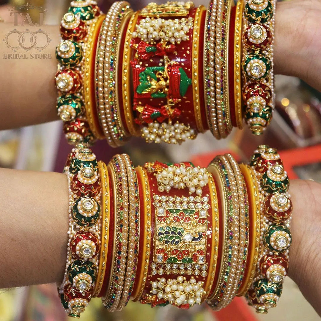 Rajwadi Bridal Chuda with Beautiful Doli-Peacock Design Kada and Heavy Bangadi Taj Bridal Store