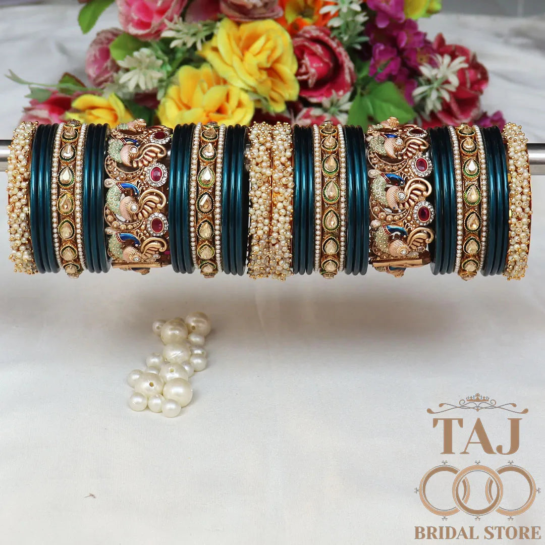 Rajasthani Traditional Bridal Chuda Set With Beautiful Peacock Design Brass Kada