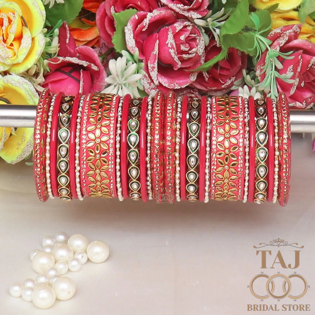 Lac Wedding Bangle Set with Beautiful Kundan Work Taj Bridal Store