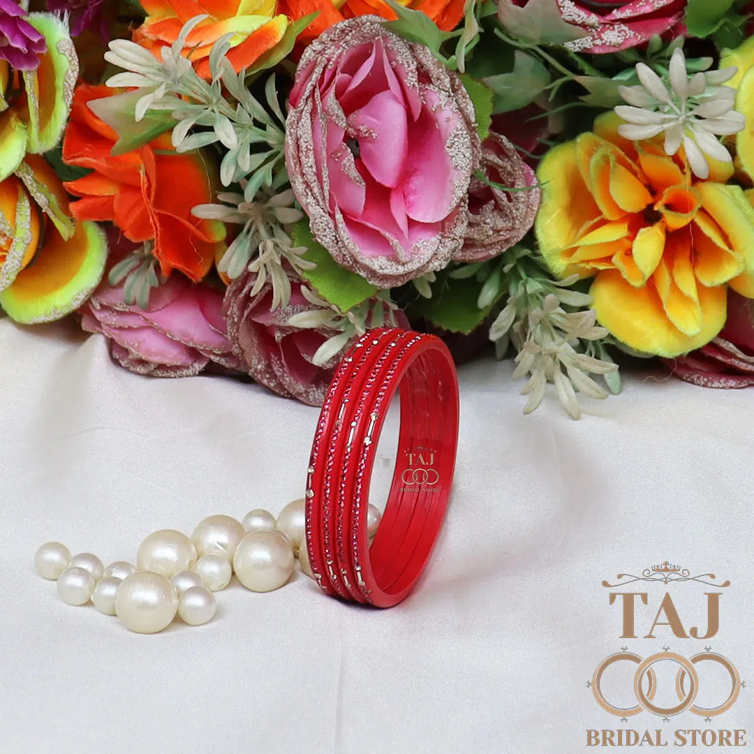 Rajasthani Lac Chudi With Beautiful Rhinestone Design (Pack of 4) Taj Bridal Store