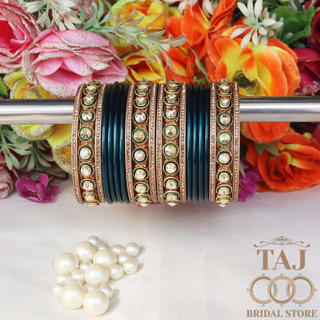 Rajasthani Lac Chura With Beautiful White Stone Work Metal Kada