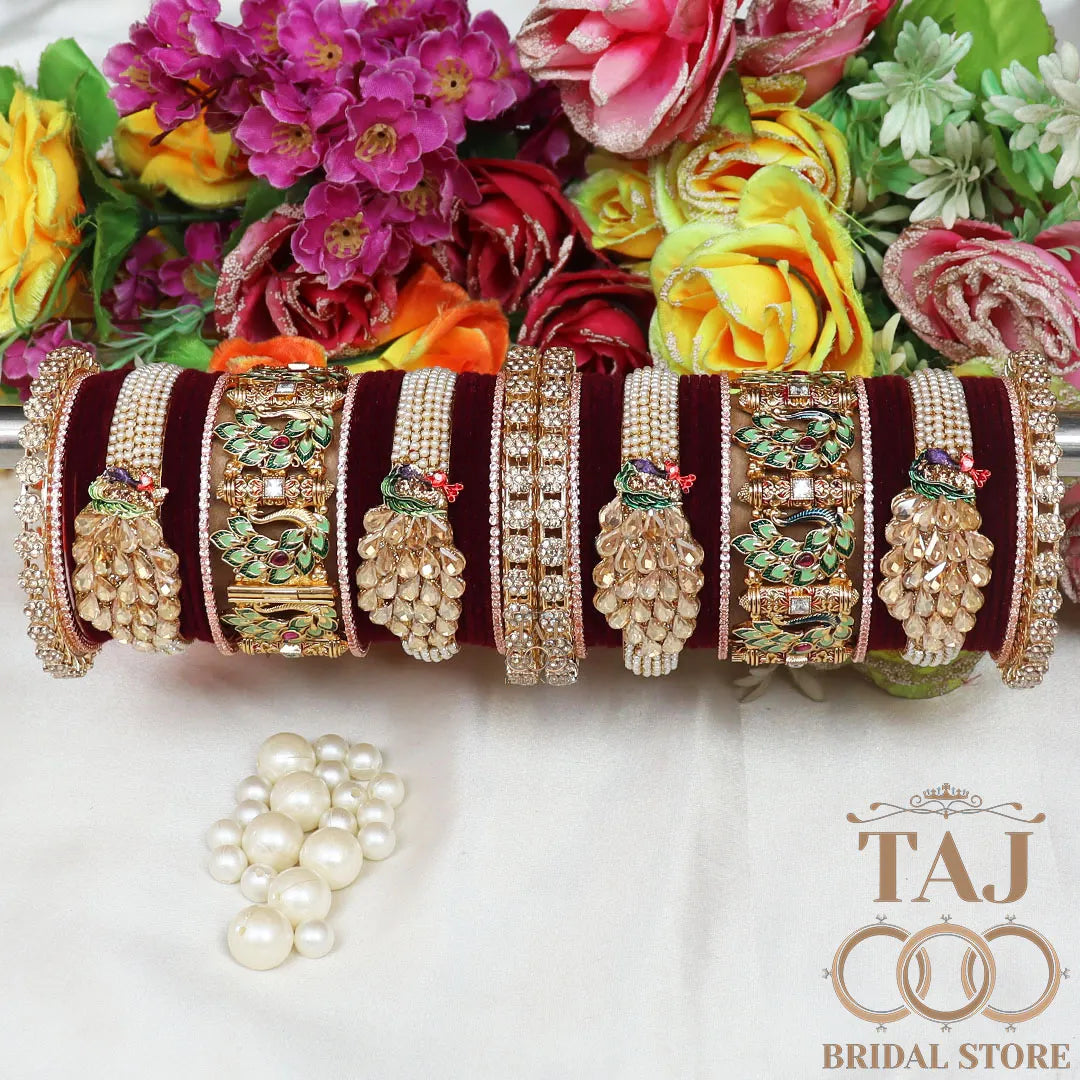 Indian Wedding Bangles Set With Beautiful Peacock Design Kada