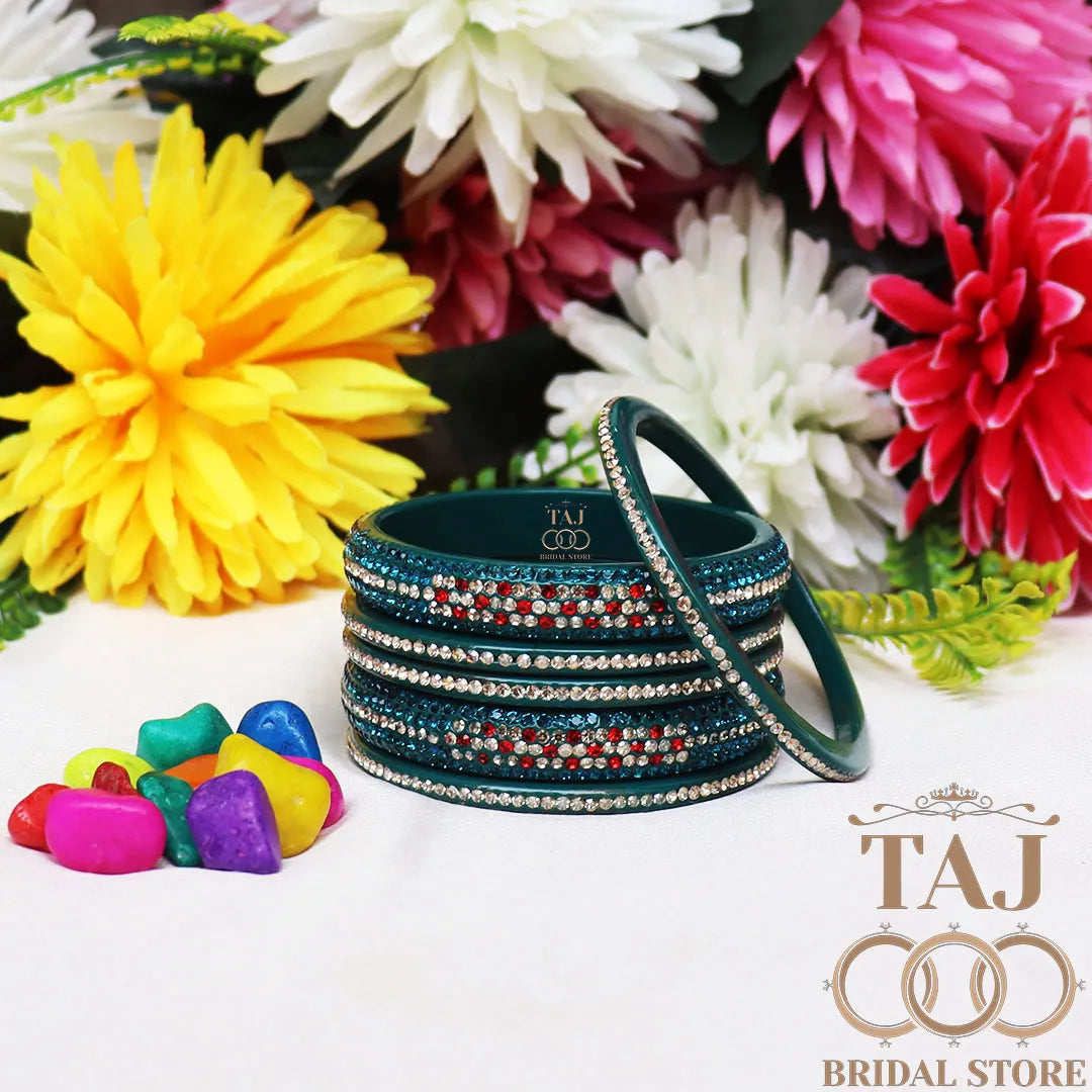 Lac Bangles Chura with Rhinestons Design