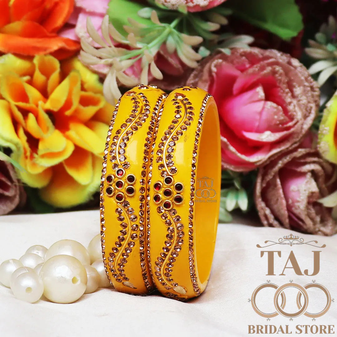 Daily Wear Designer Lac Kada With New Flower And Lace Design (Set Of 2)