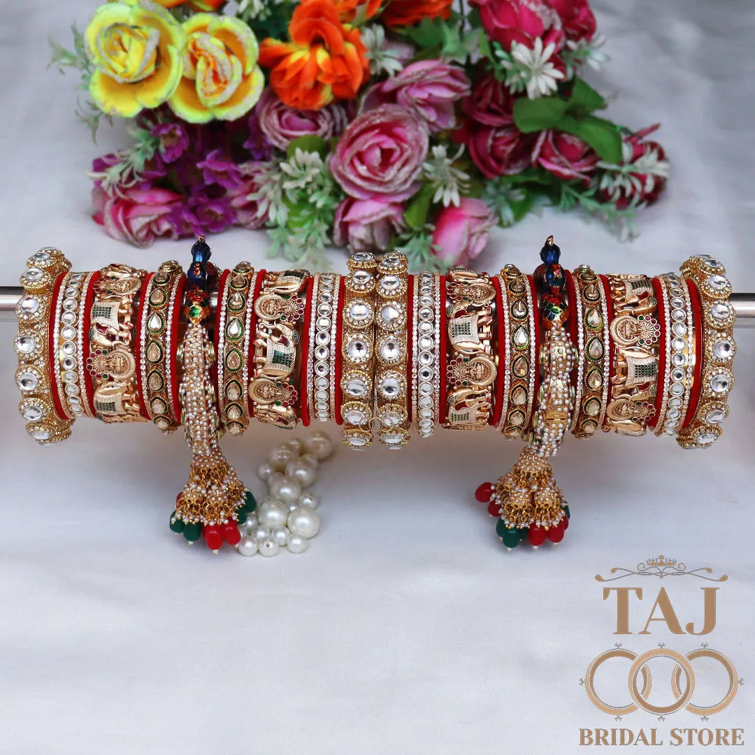 Royal Rajasthani Chuda Set With Beautiful Latest Peacock and Jhoomer Design