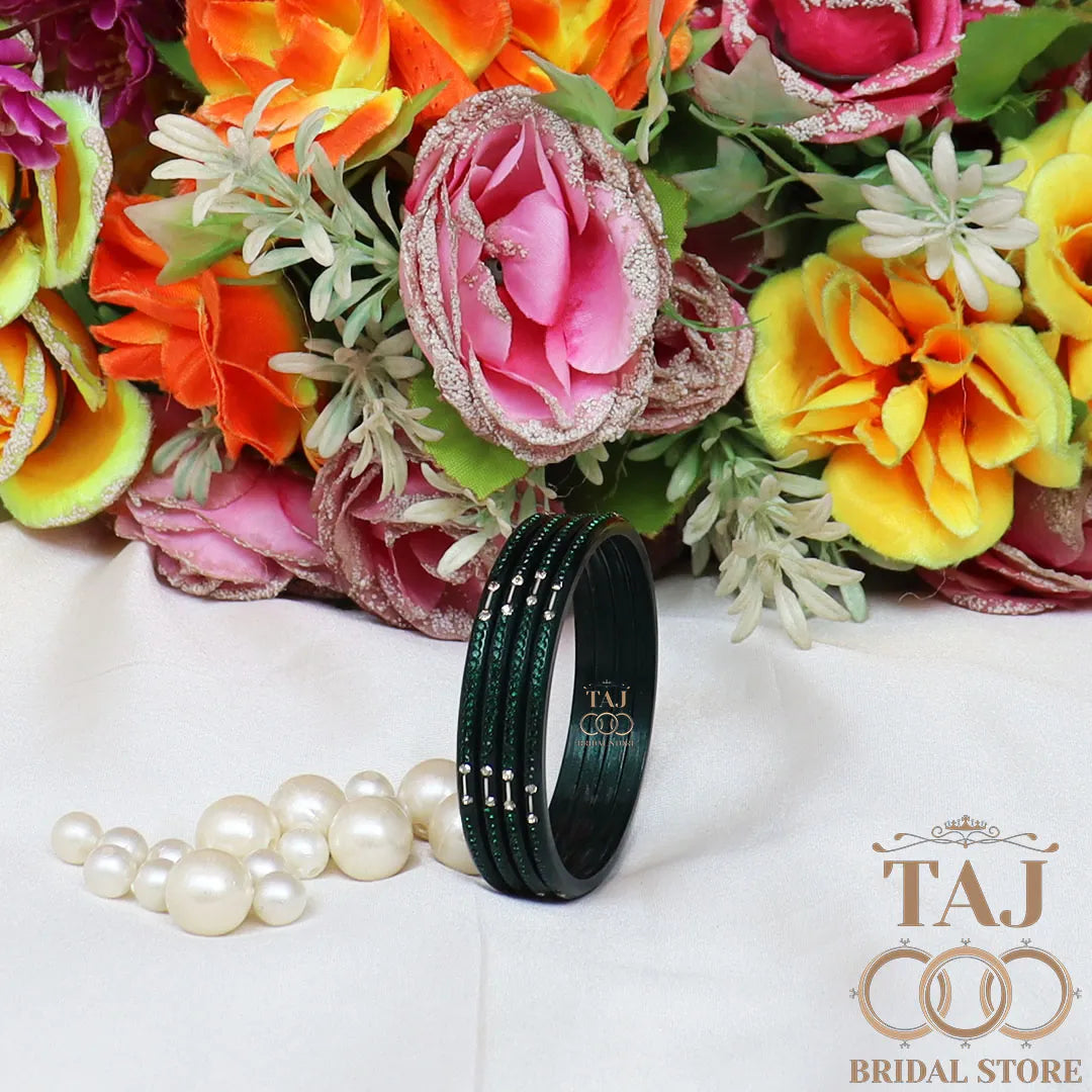 Rajasthani Lac Chudi With Beautiful Rhinestone Design (Pack of 4) Taj Bridal Store