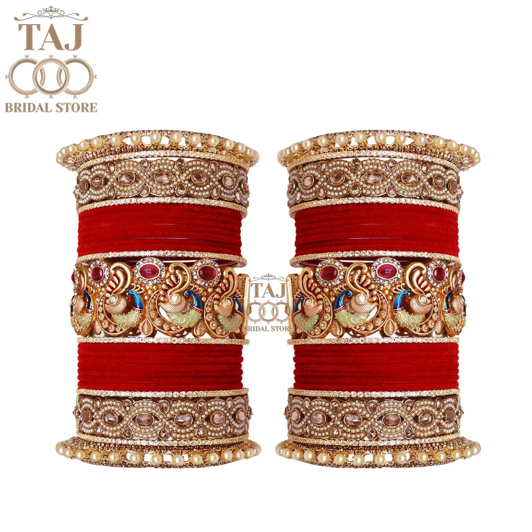 Premium Rajwadi Dulhan Bangle Set with Beautiful Peacock Motifs