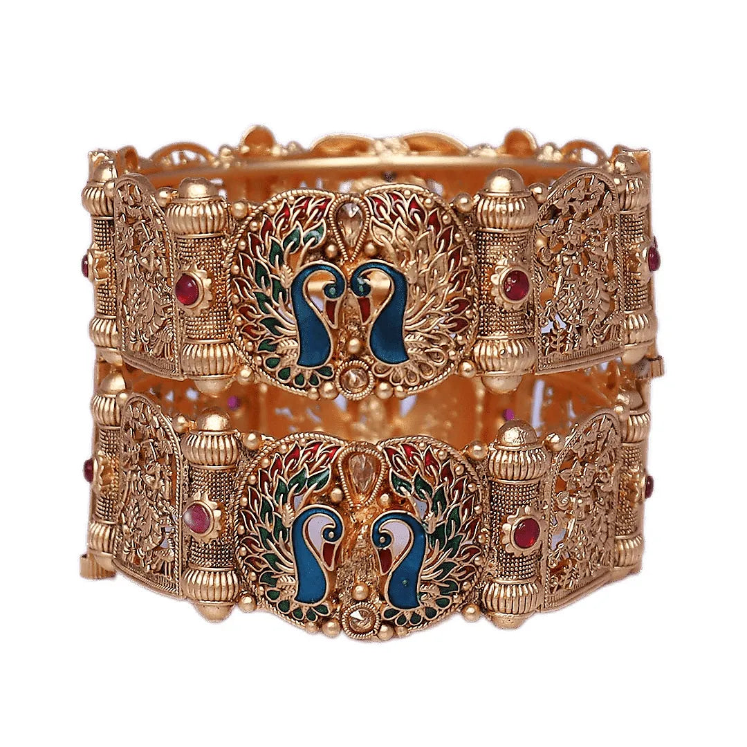 Best Peacock Design Rajwadi Brass Kada (Pack Of 2)