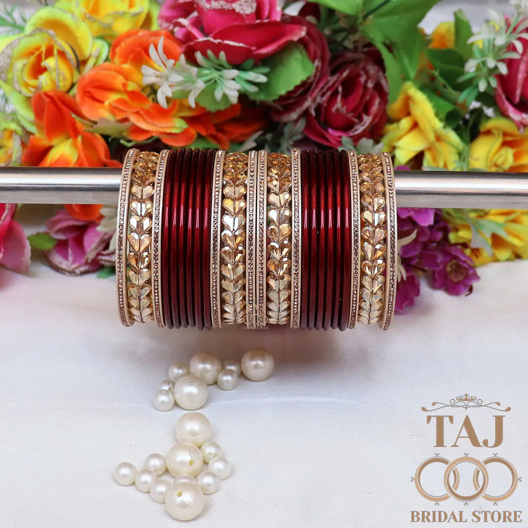 Lac Semi Bridal Bangles Set With Beautiful Kundan Design Kada