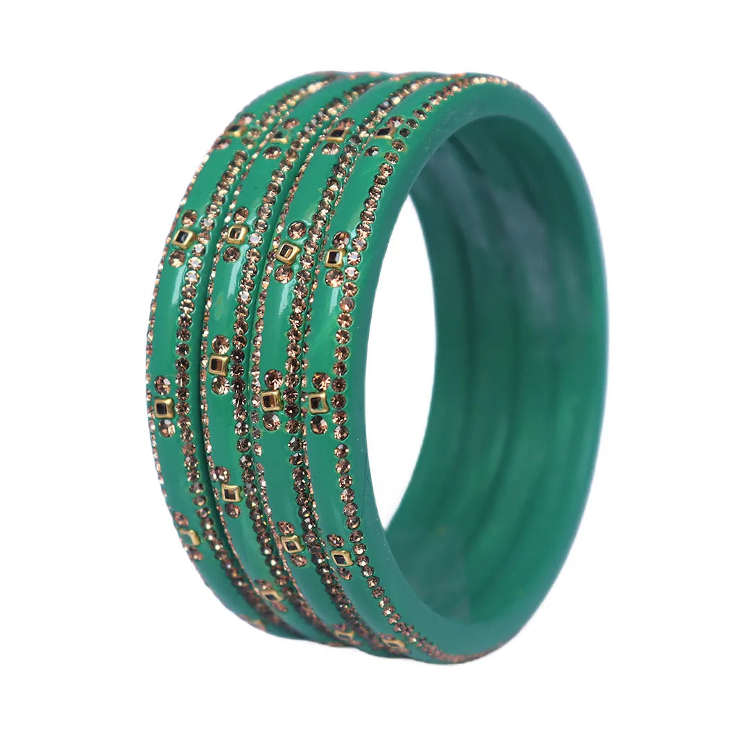 Lac Bangles with Beautiful Rhinestones Design (Pack of 4) Taj Bridal Store