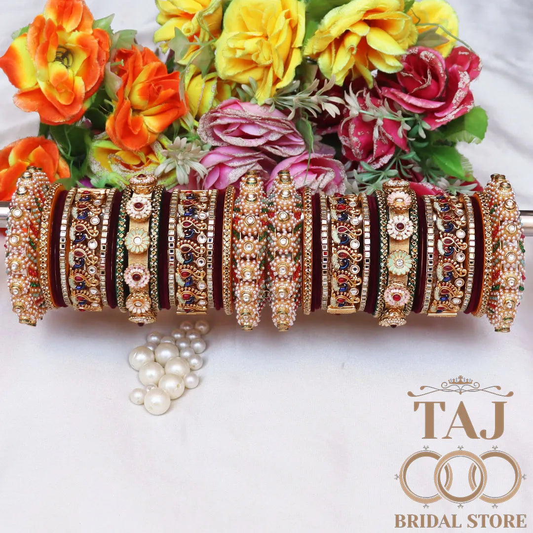 Royal Rajwadi Wedding Bangles Set With Beautiful New Peacock Design Kada