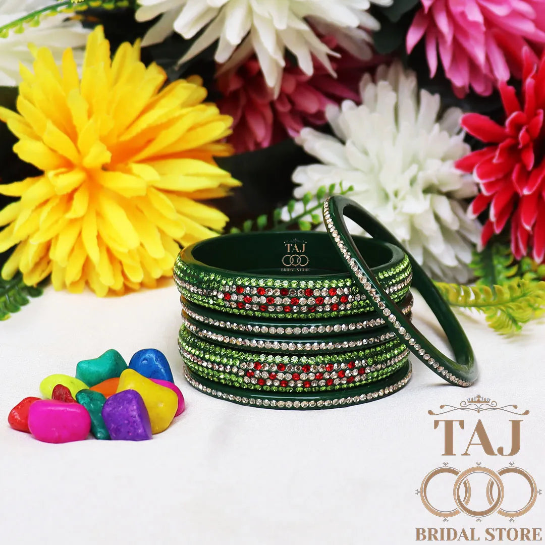 Lac Bangles Chura with Rhinestons Design