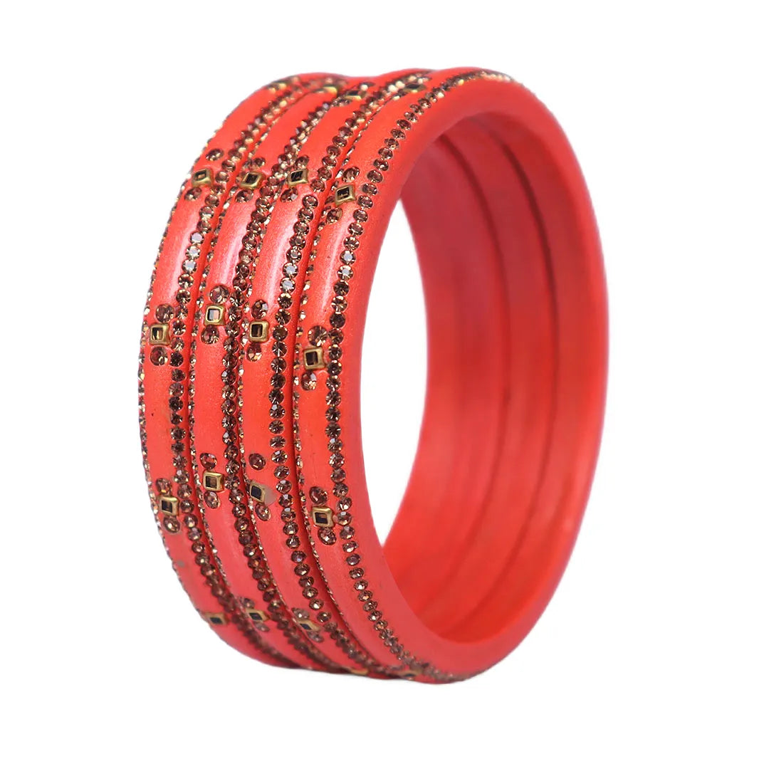 Lac Bangles with Beautiful Rhinestones Design (Pack of 4) Taj Bridal Store