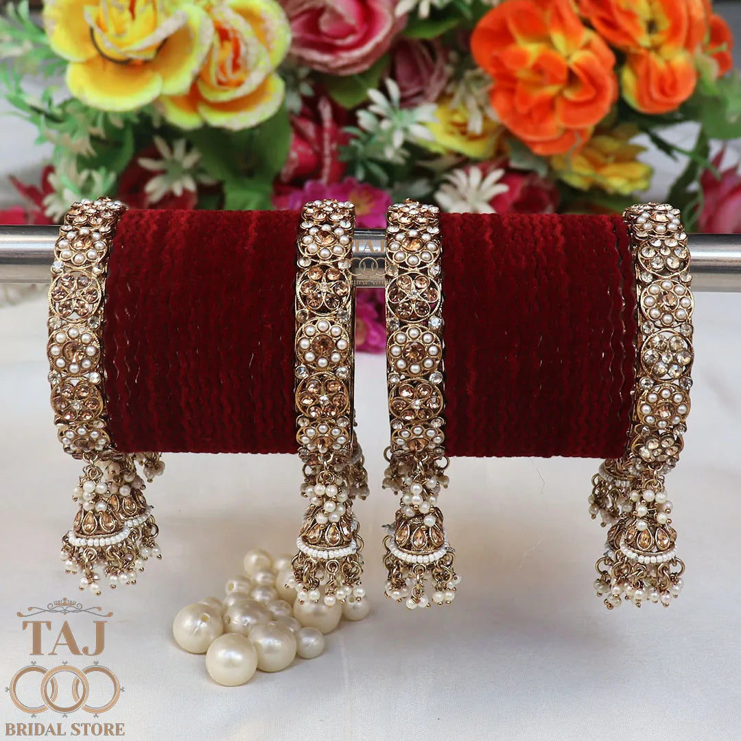 Rajwadi Semi Bridal Bangles Set With Beautiful Jhoomer Design Kada Taj Bridal Store