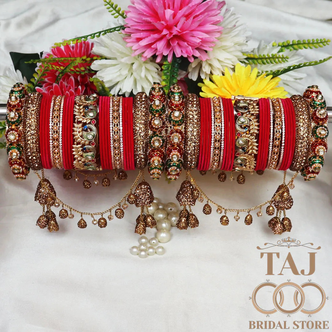 Peacock Design Rajwadi Wedding Bangles Set With Beautiful Jhula Latkan