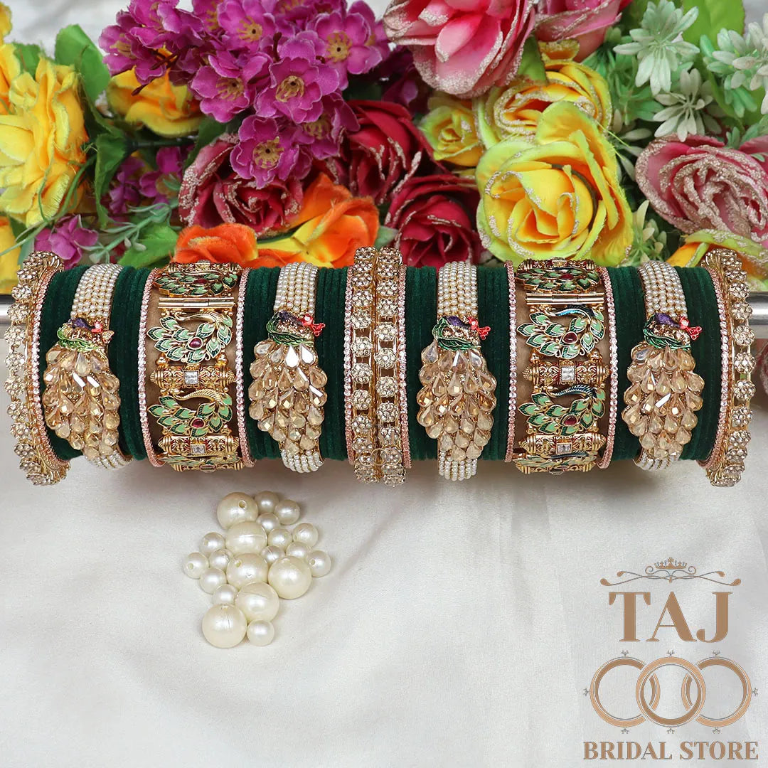 Indian Wedding Bangles Set With Beautiful Peacock Design Kada