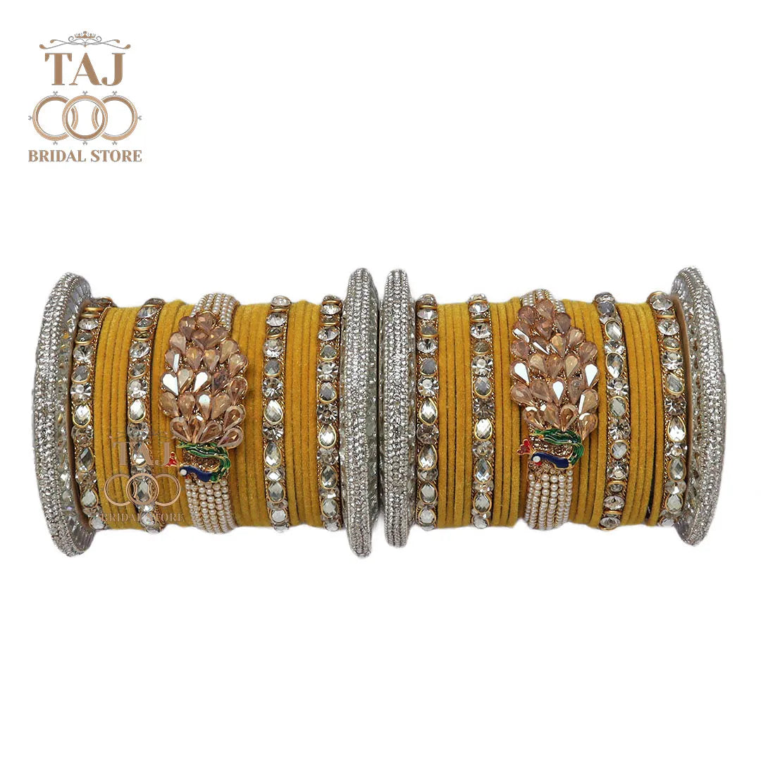 Rajwadi Bridal Bangles with Beautiful Peacock Design Taj Bridal Store