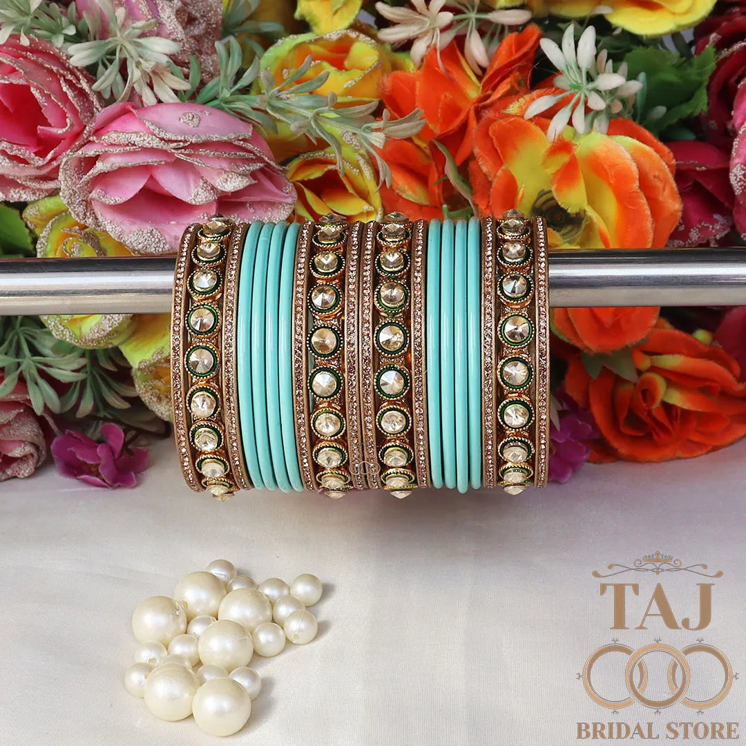 Rajasthani Lac Chura With Beautiful White Stone Work Metal Kada