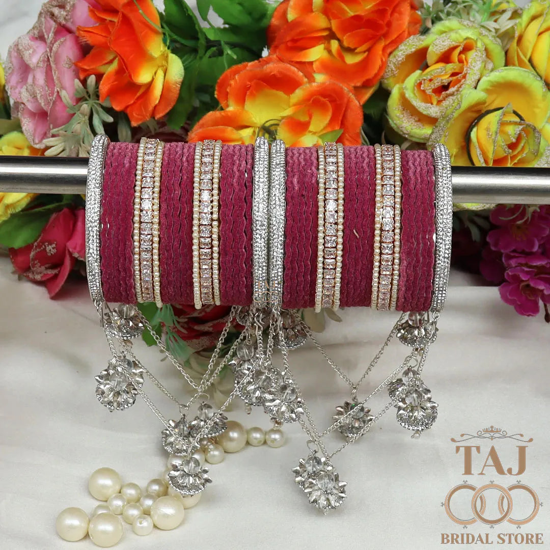 Designer Bridal Bangles Set with Beautiful Chain Latkan and Jhoomer Design