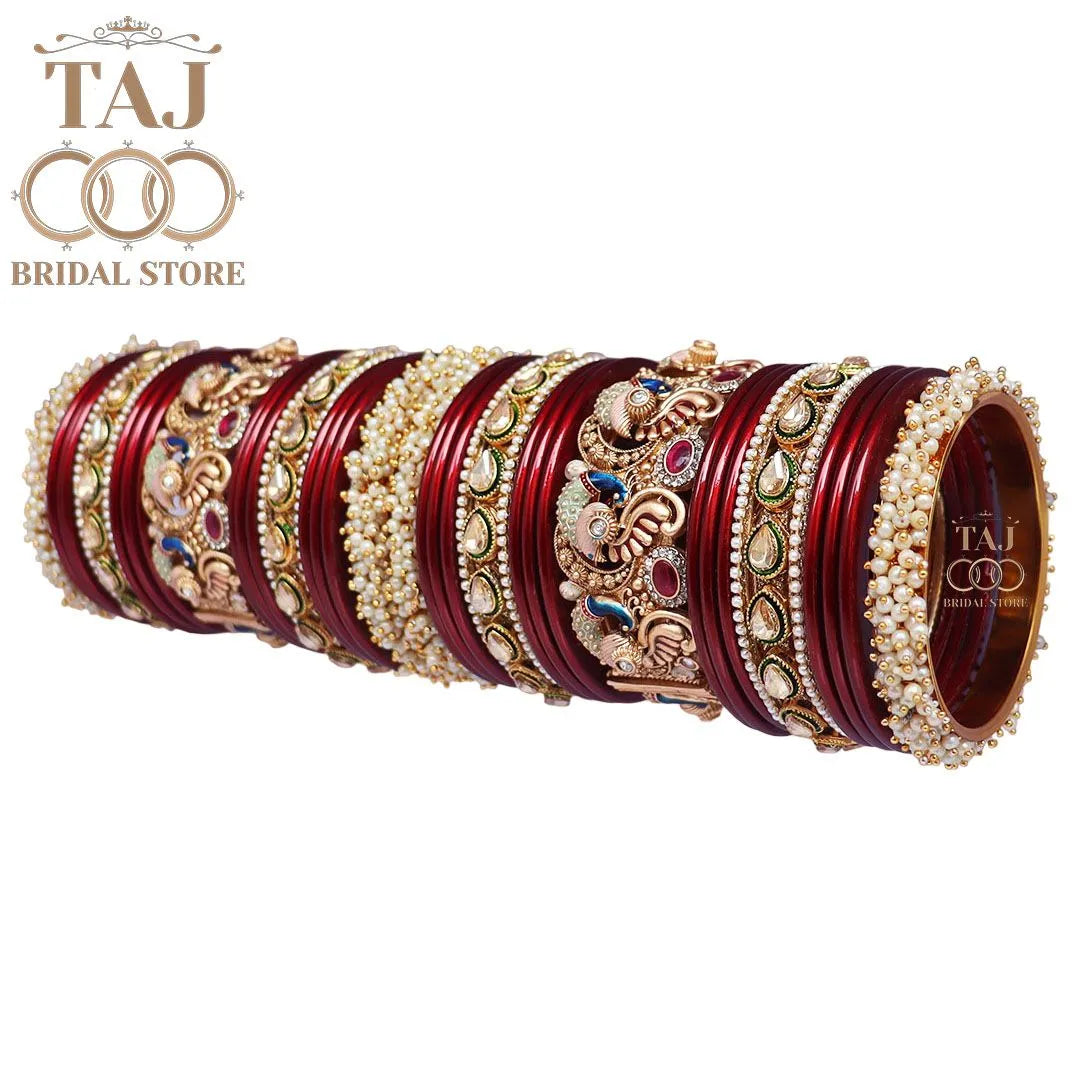 Rajasthani Traditional Bridal Chuda Set With Beautiful Peacock Design Brass Kada