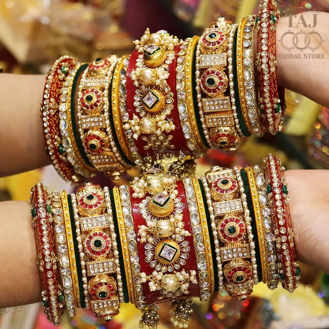 Rajwadi Bridal Bangle Set with Beautiful Jhoomer Latkan Taj Bridal Store
