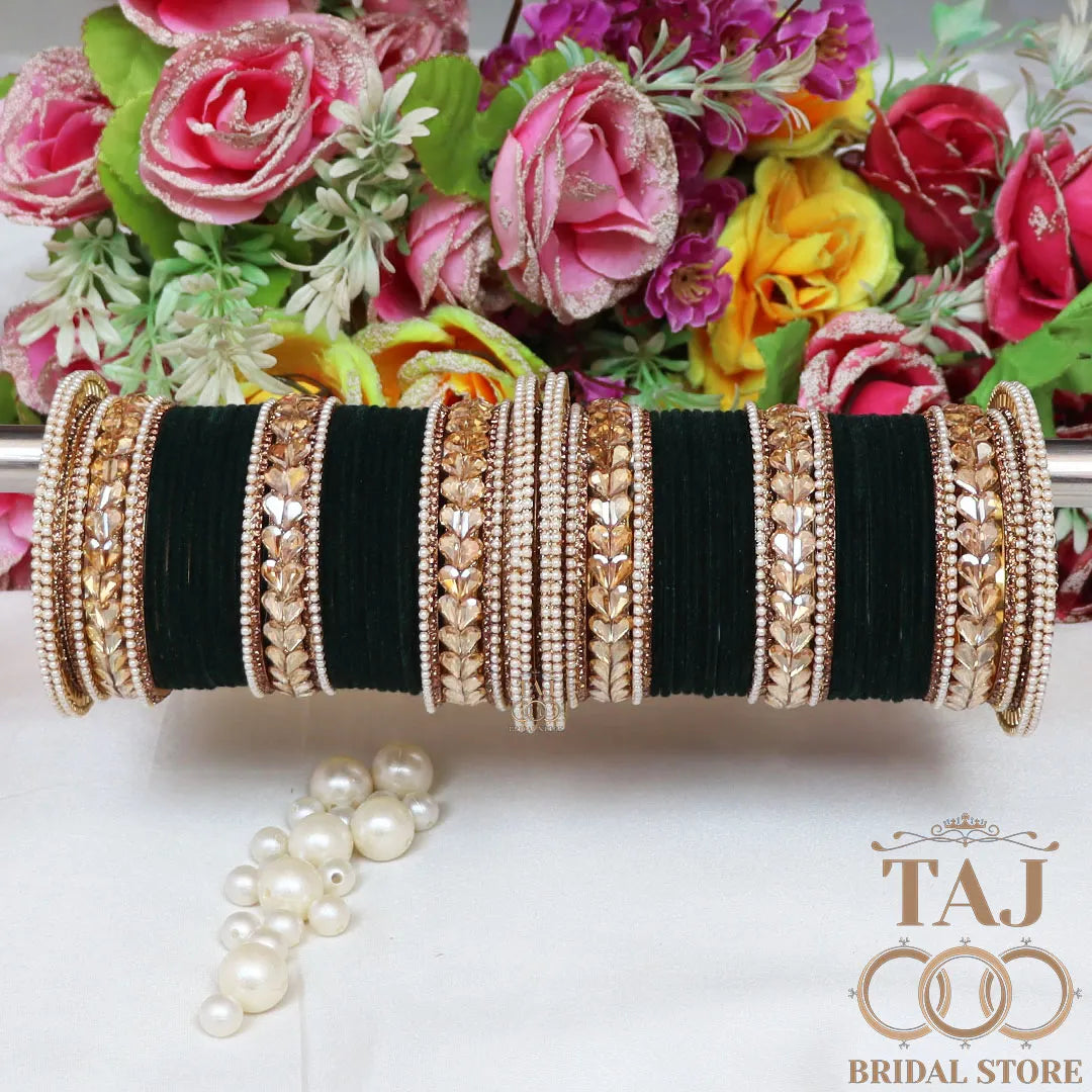 Metal Bridal Bangles Set With Beautiful Kundan Lace Design Kada