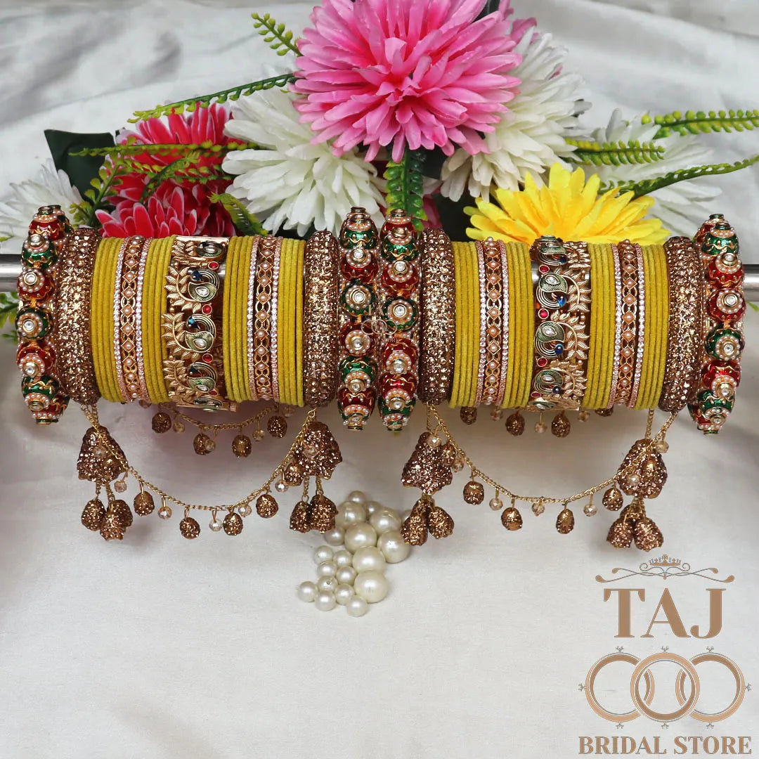 Peacock Design Rajwadi Wedding Bangles Set With Beautiful Jhula Latkan