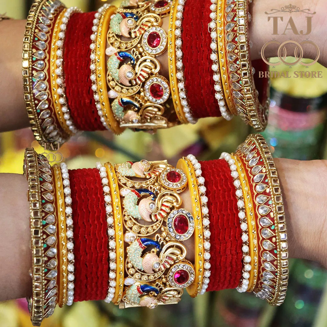 Rajwadi Bridal Bangle Set with Beautiful Latest Peacock Design Kada
