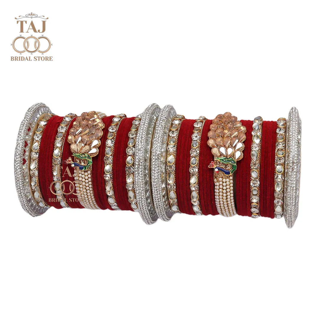 Rajwadi Bridal Bangles with Beautiful Peacock Design Taj Bridal Store