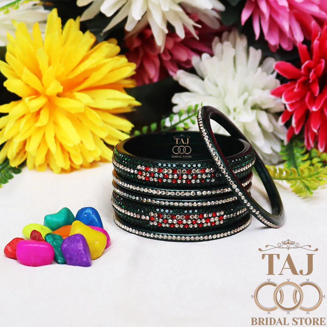 Lac Bangles Chura with Rhinestons Design