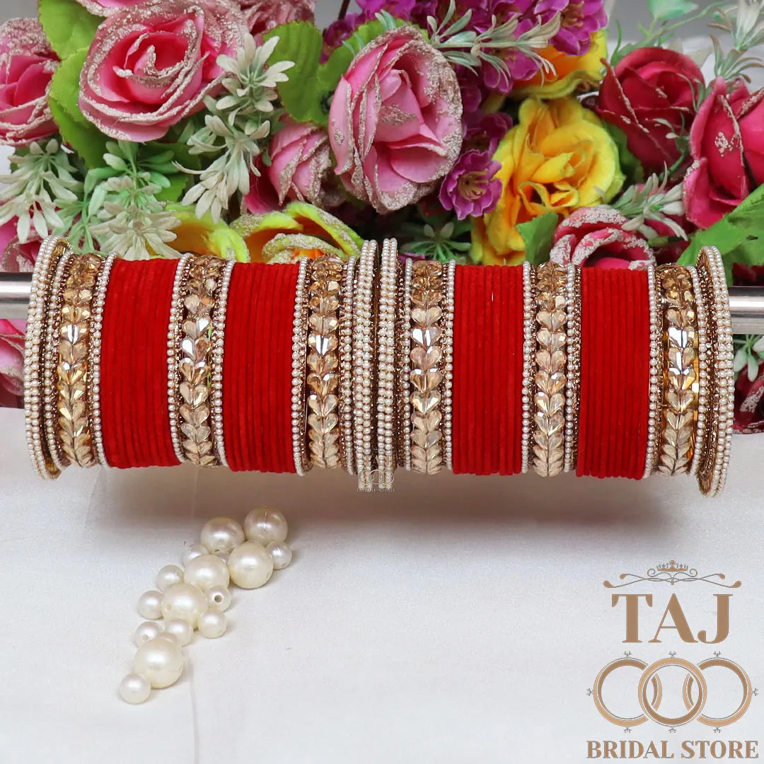 Metal Bridal Bangles Set With Beautiful Kundan Lace Design Kada