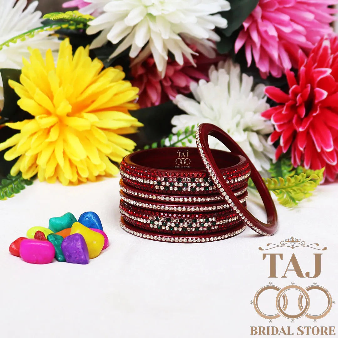 Lac Bangles Chura with Rhinestons Design