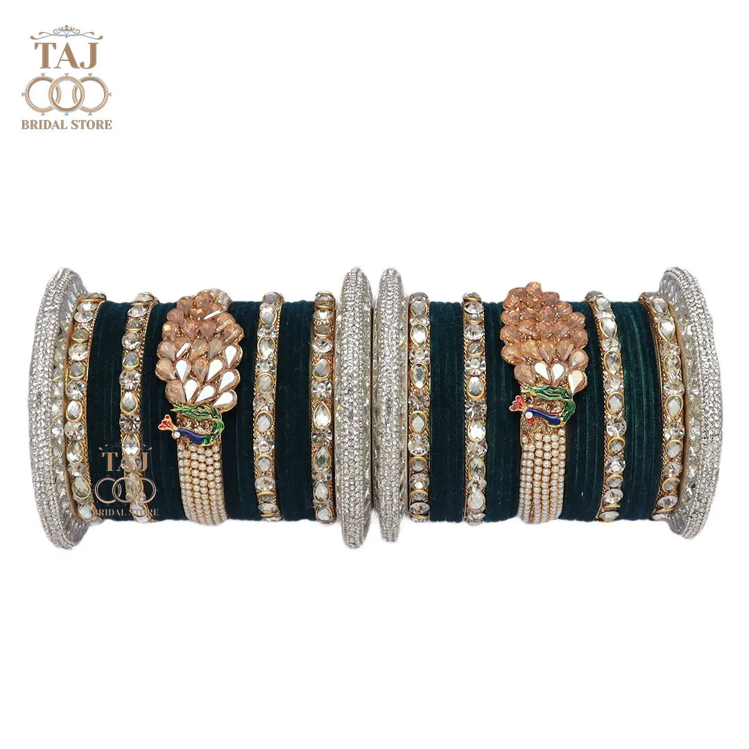Rajwadi Bridal Bangles with Beautiful Peacock Design Taj Bridal Store