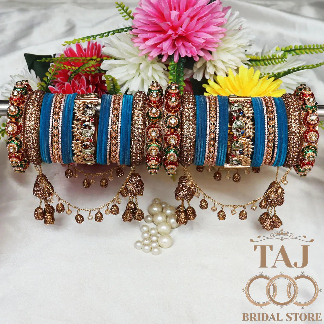 Peacock Design Rajwadi Wedding Bangles Set With Beautiful Jhula Latkan