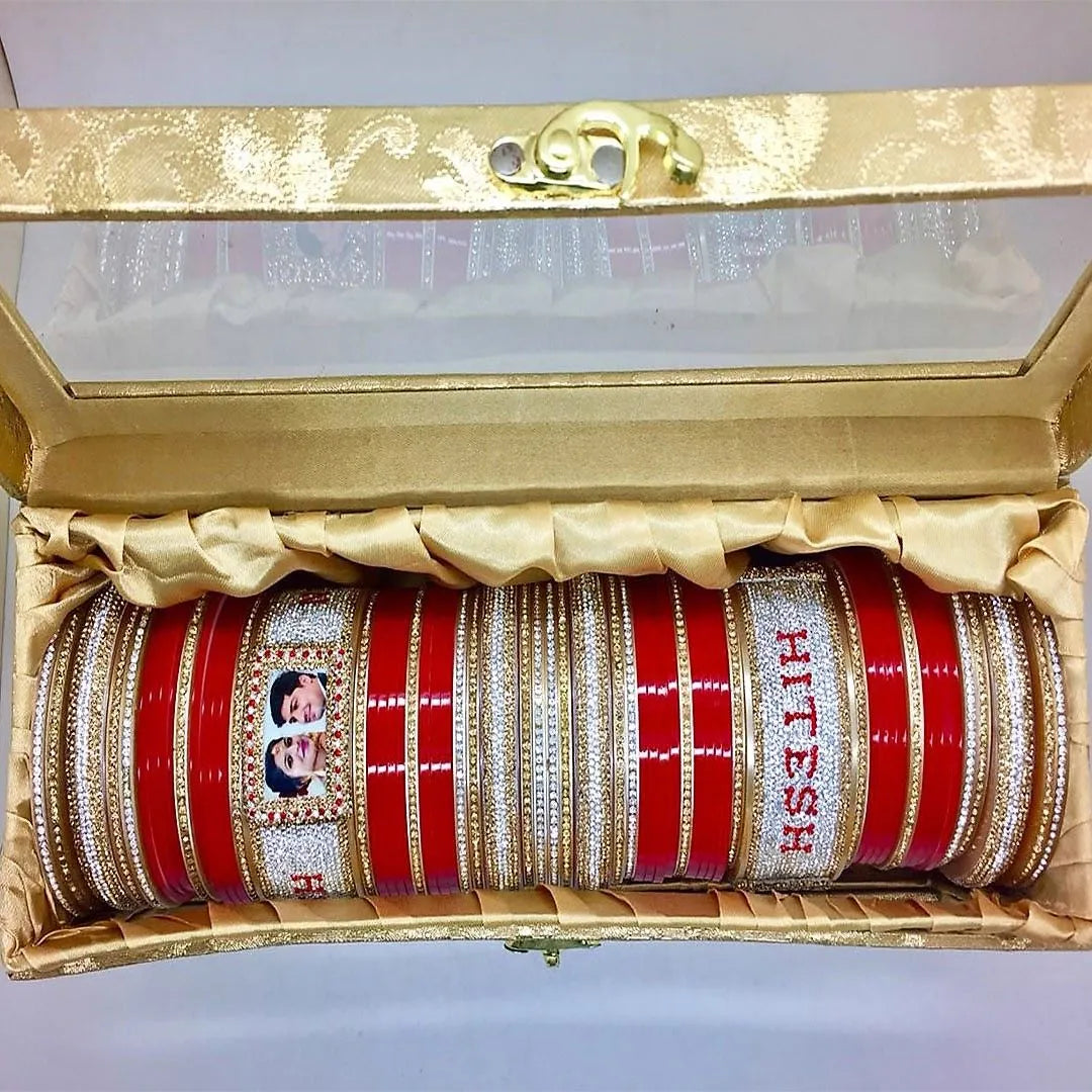 Couple Name and Photo Bangles Set in Punjabi Style