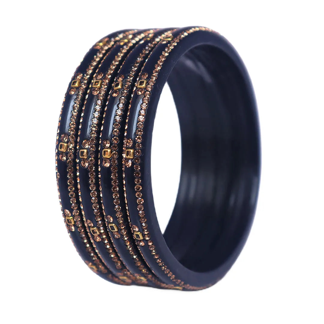 Lac Bangles with Beautiful Rhinestones Design (Pack of 4) Taj Bridal Store