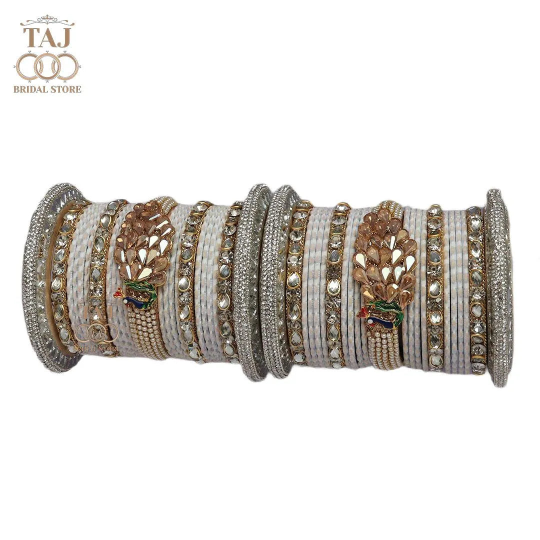 Rajwadi Bridal Bangles with Beautiful Peacock Design Taj Bridal Store