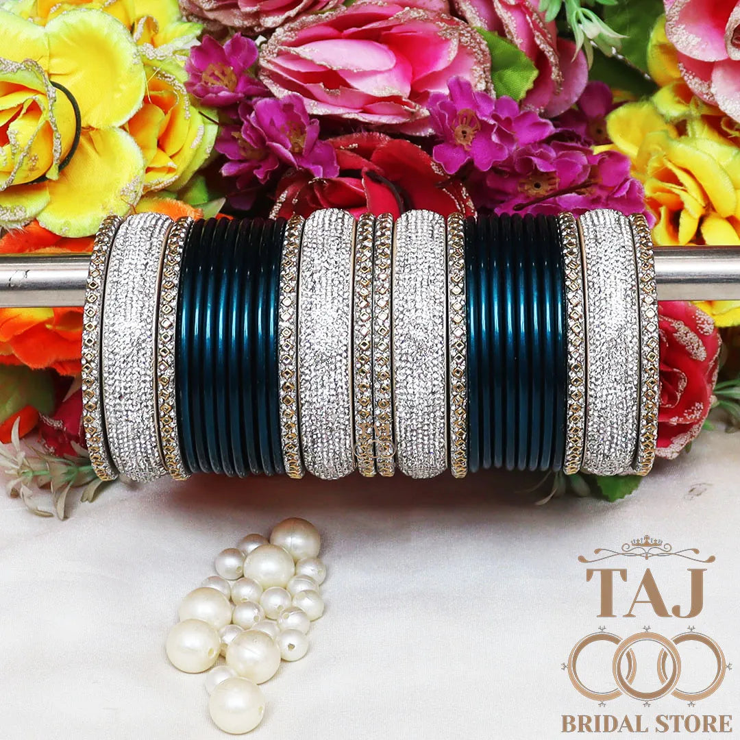 Best Punjabi Lac Chura Set With Beautiful White Stone Design (Set of 28)