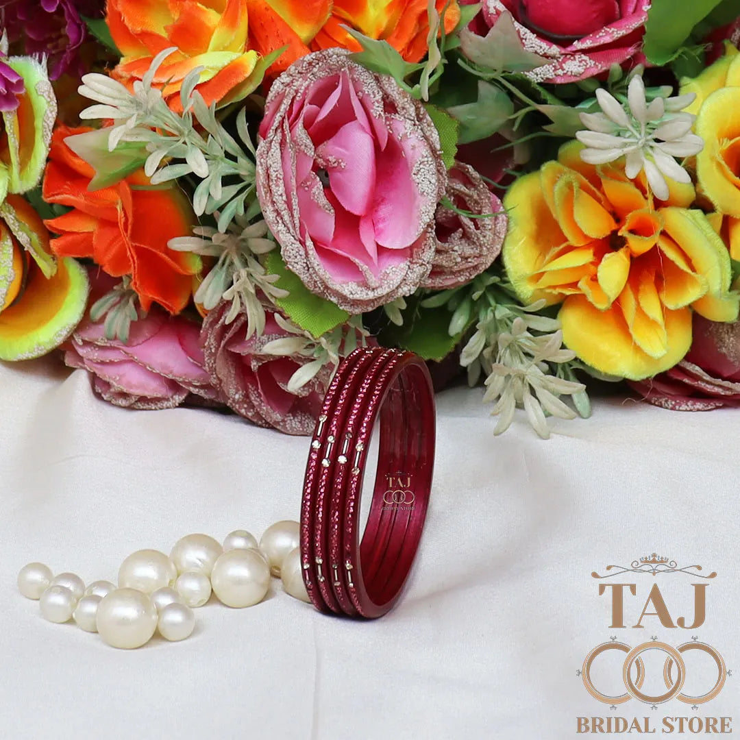 Rajasthani Lac Chudi With Beautiful Rhinestone Design (Pack of 4) Taj Bridal Store