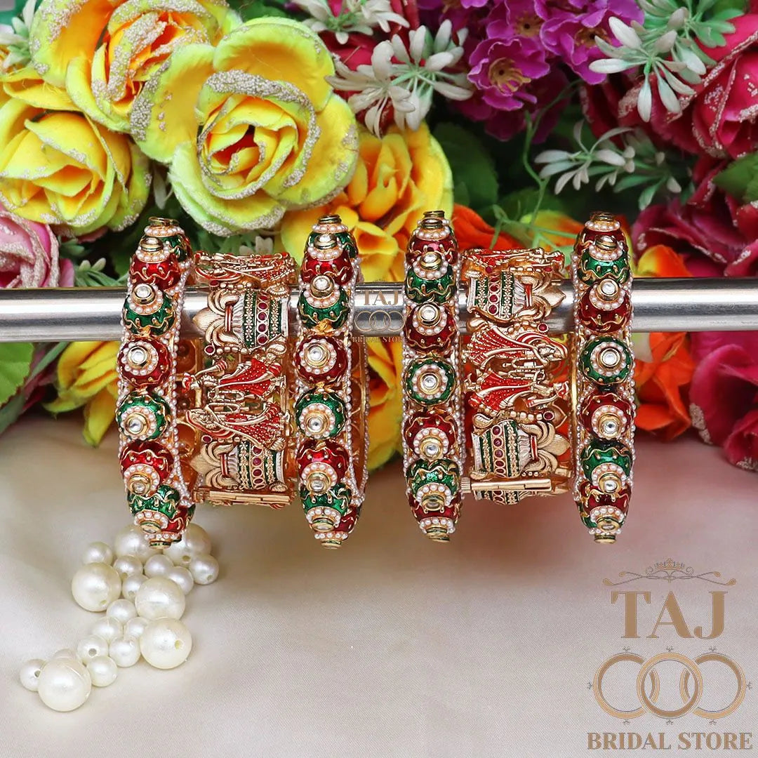 Rajwadi Designer Bridal Kada Set With Beautiful Dulha Dulhan Design (Pack of 6)
